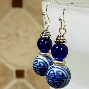 Blue & White Teacup Inspired Handcrafted Earrings